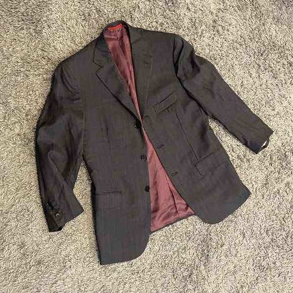 ISAIA Napoli 100% Wool 120’s Sport Coat Blazer In Gray Purple Stripe US 38 EU 48